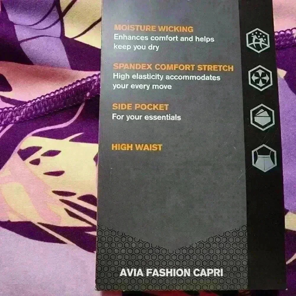 Avia Womens Pull On Active Capri Leggings XS, M Side Pockets Purple Pink Leaf - Picture 8 of 12